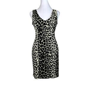 love...ady Leopard Print Dress Womens Size S Black Cream Bodycon Stretchy Sexy